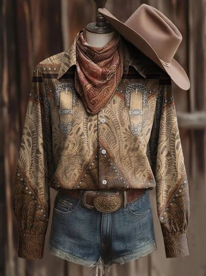 Women's Western Boot Tooled Print Shirt
