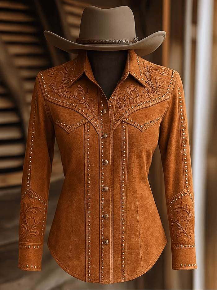 Women's Suede-Like Tooled & Studded Western Shirt
