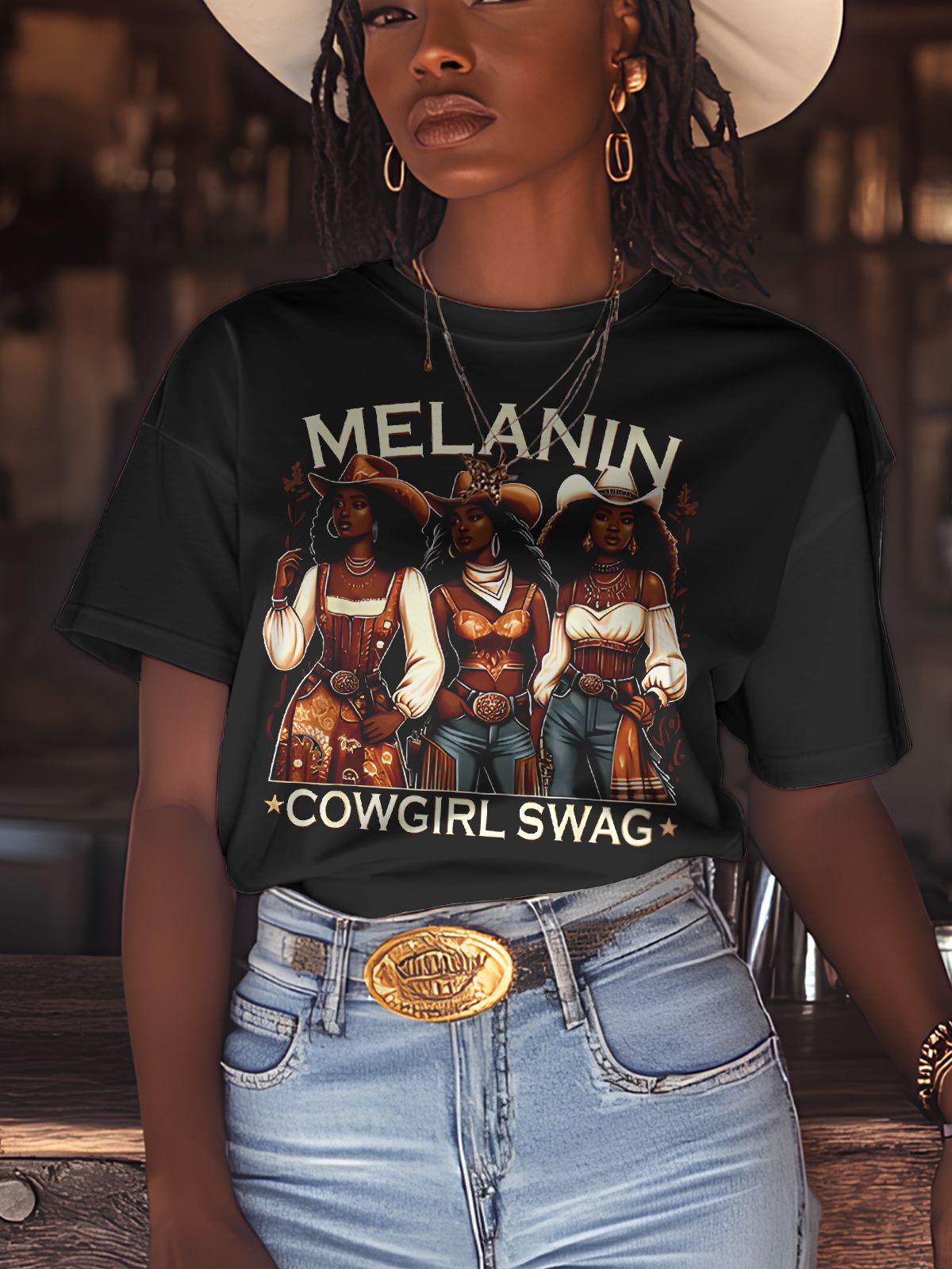 Women's Melanin Cowgirl Swag Graphic Tee