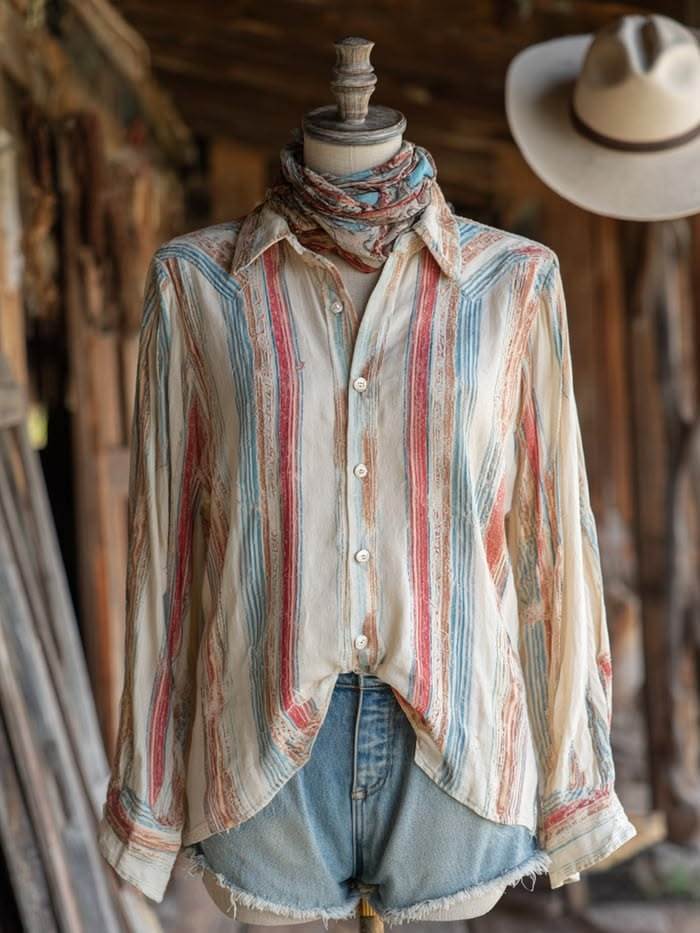 Women's Multi-Striped Relaxed Western Shirt