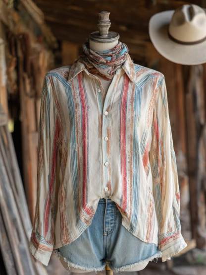 Women's Multi-Striped Relaxed Western Shirt