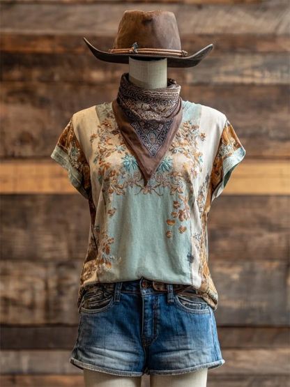 Women's Floral Patchwork Short Sleeve Tee