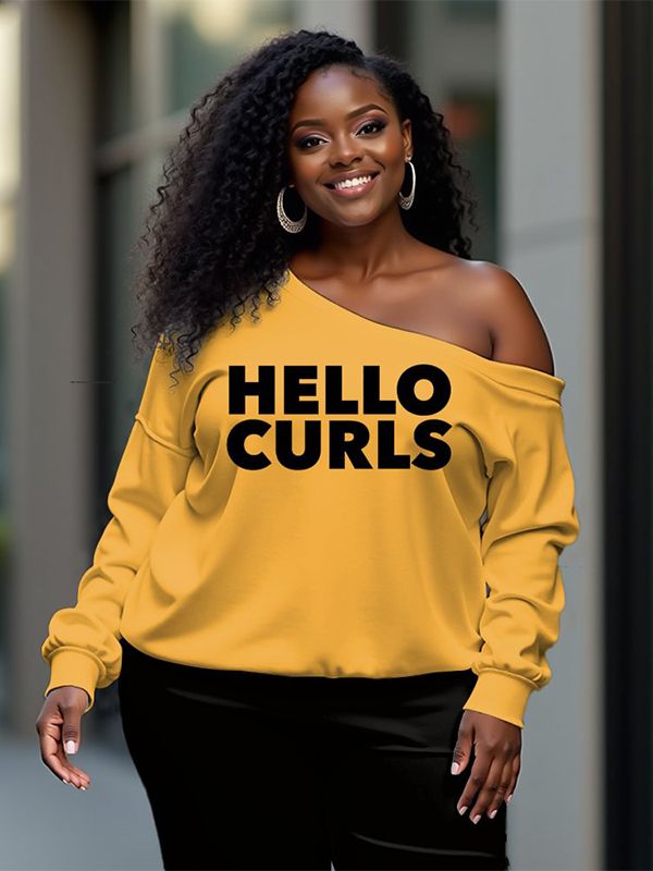 Women's Hello Curls Off Shoulder Sweatshirt