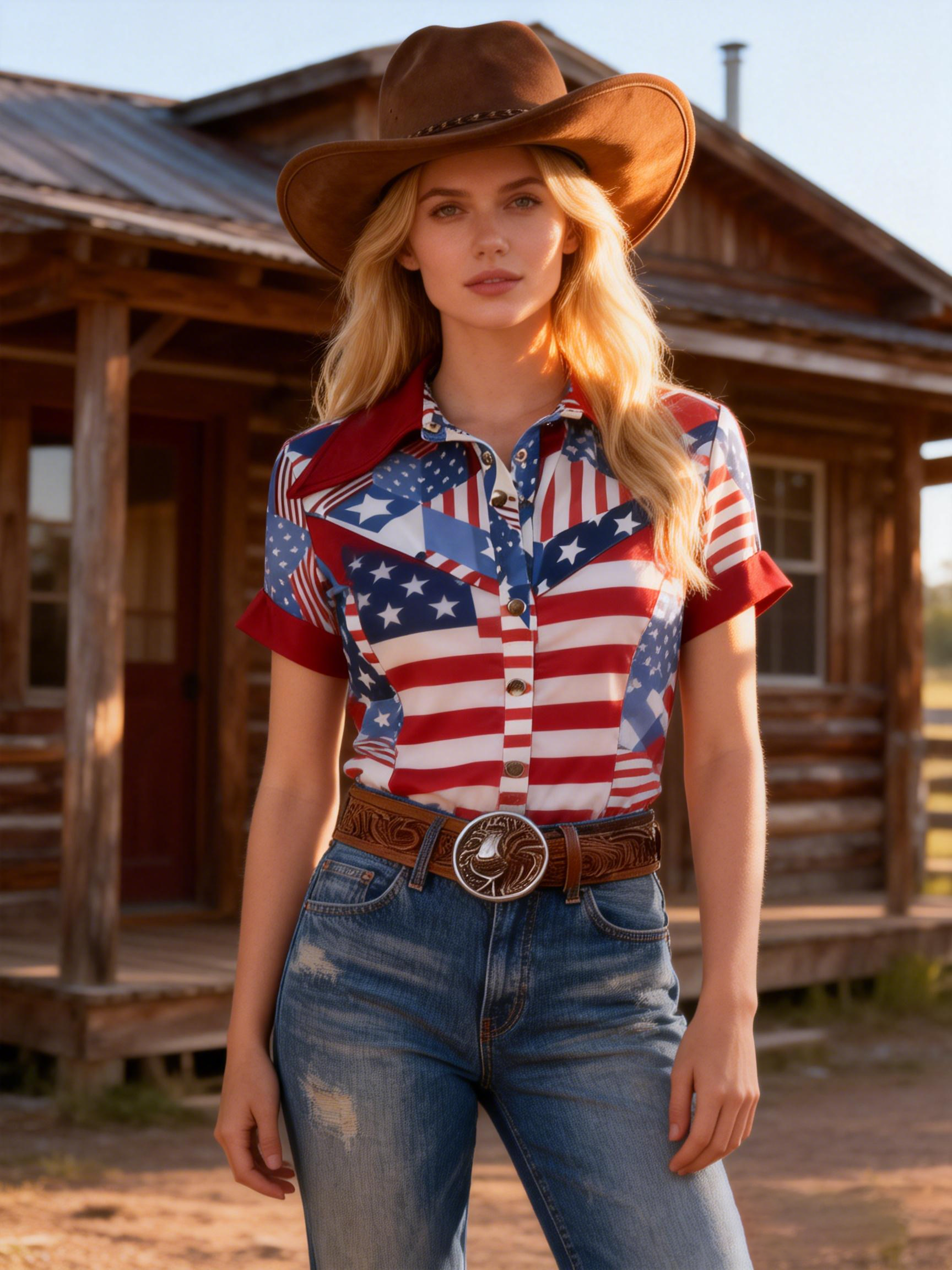 Women's All-Over Flag Print Western Shirt