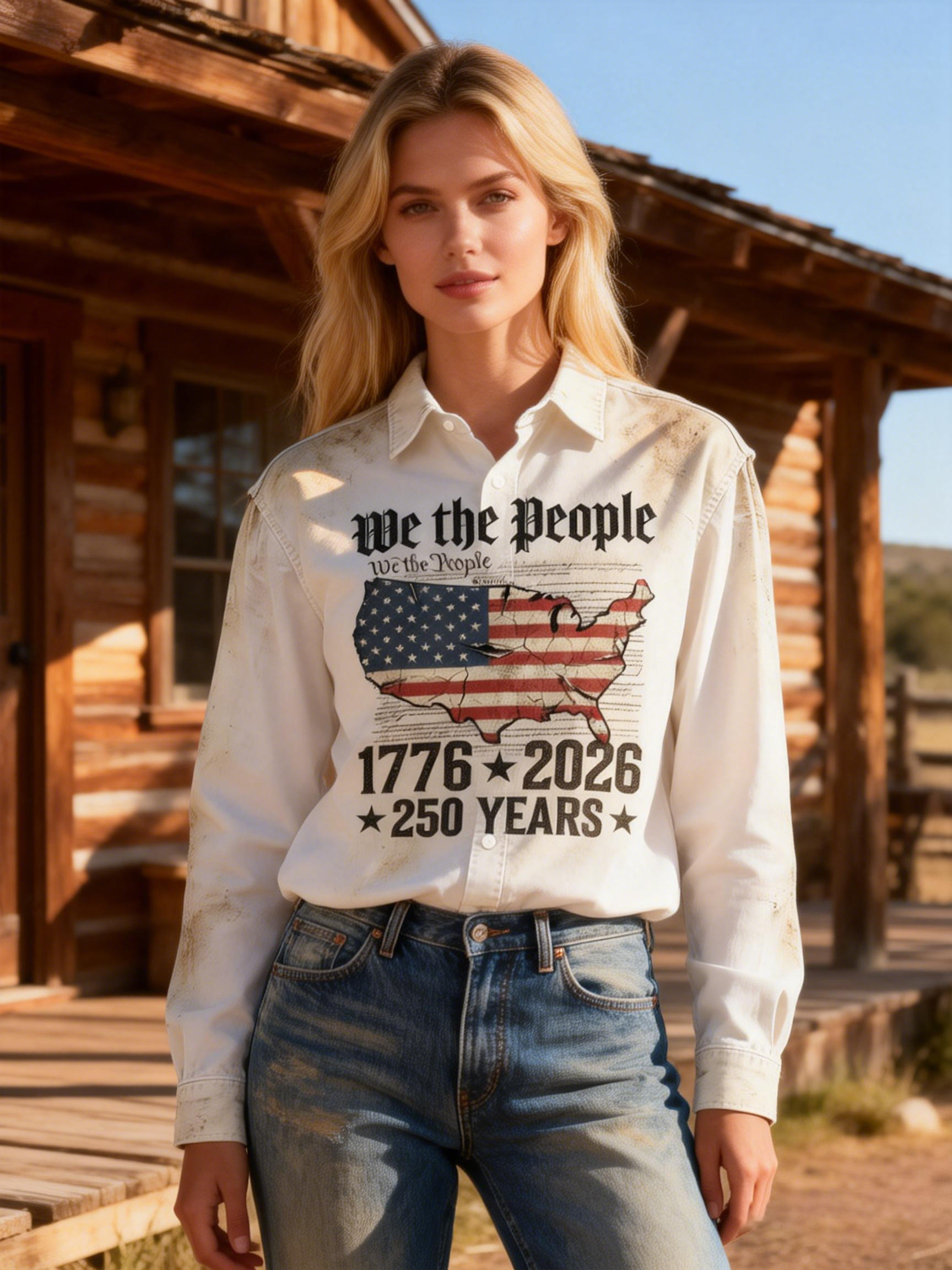 Women's We the People 250th Anniversary Flag Map Shirt