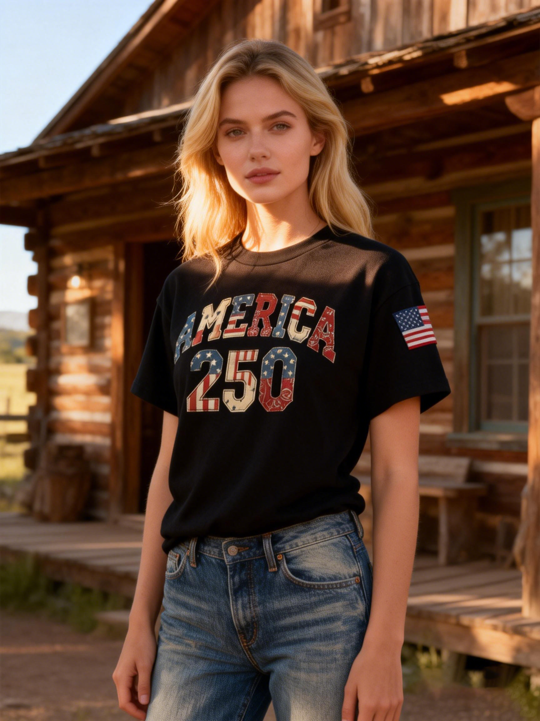Women's America 250 Flag Font Graphic Tee