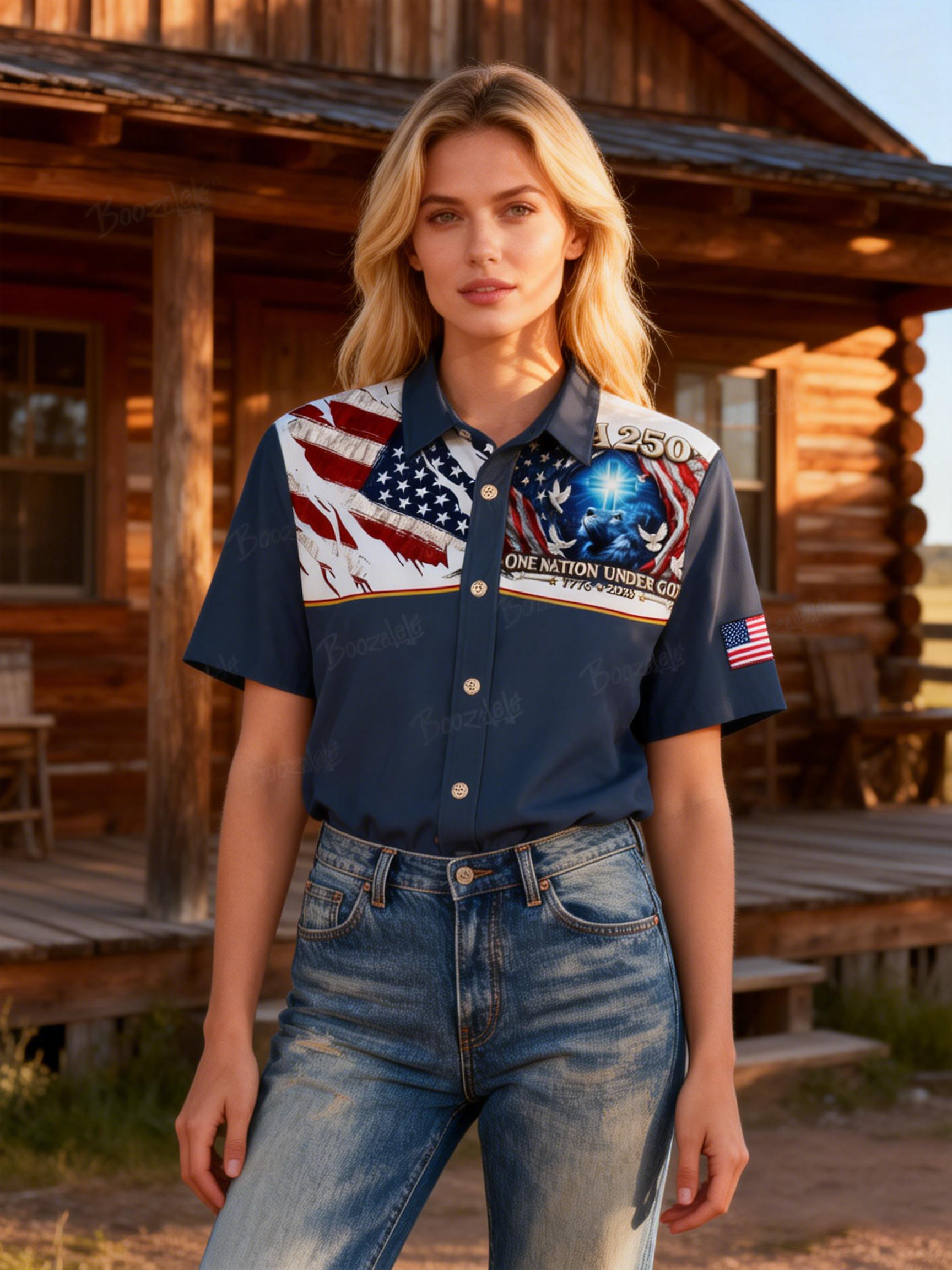 Women's One Nation Under God 250th Anniversary Flag Shirt