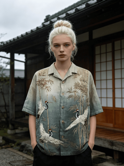 Women's Crane & Bamboo Embroidered Gradient Shirt