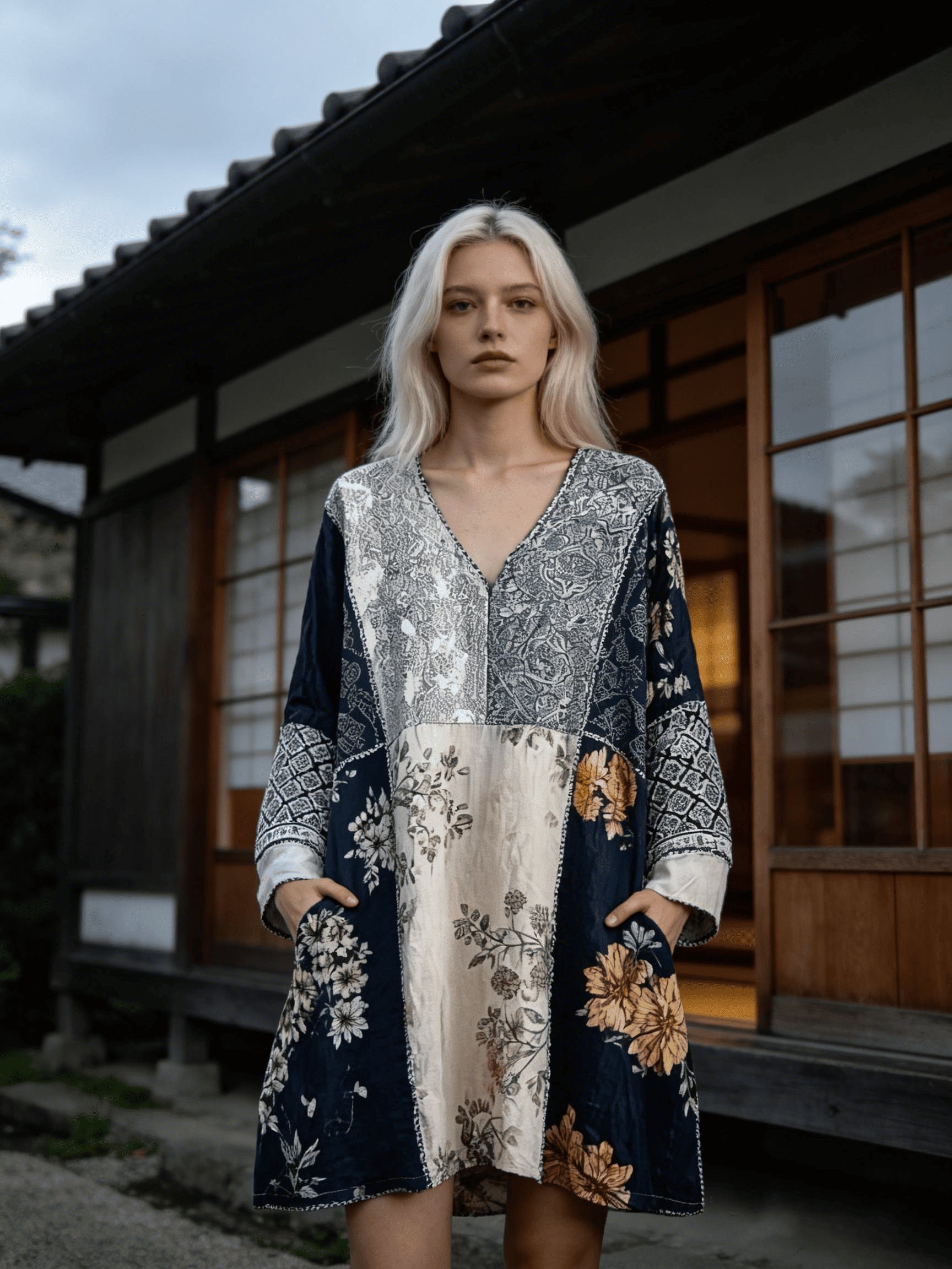Women's Patchwork Floral Loose Mini Dress