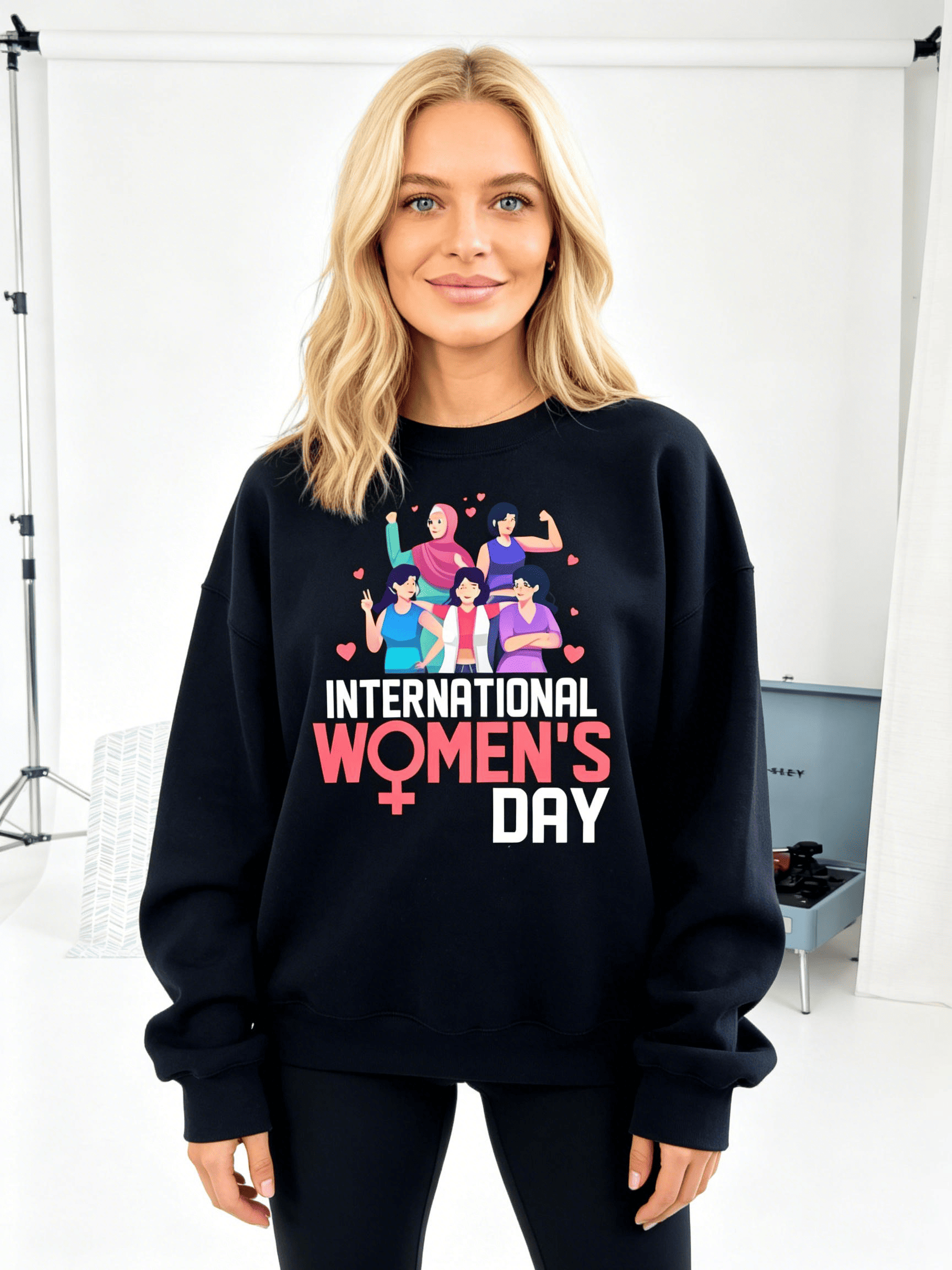 Women's Colorful Women International Women's Day Black Sweatshirt