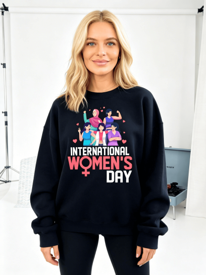 Women's Colorful Women International Women's Day Black Sweatshirt