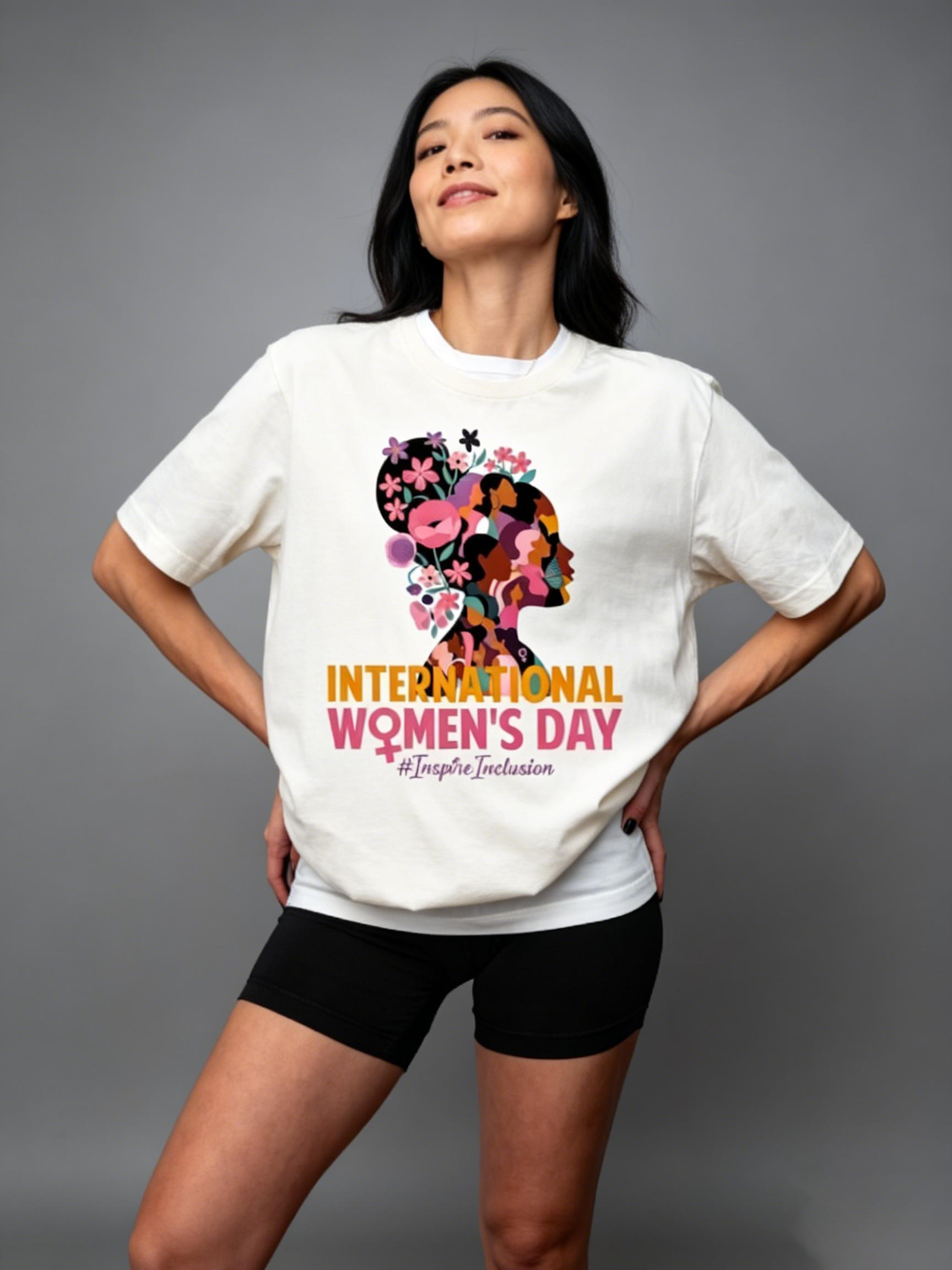 Women's Floral Silhouette International Women's Day Beige T-Shirt