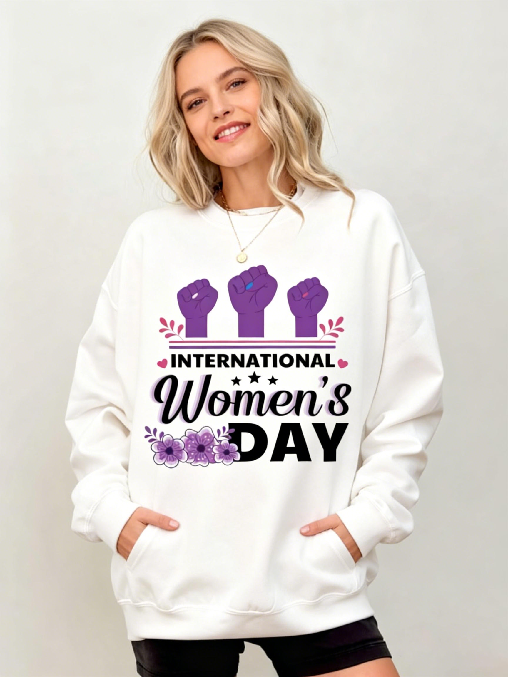Women's IWD Purple Fist Graphic White Sweatshirt