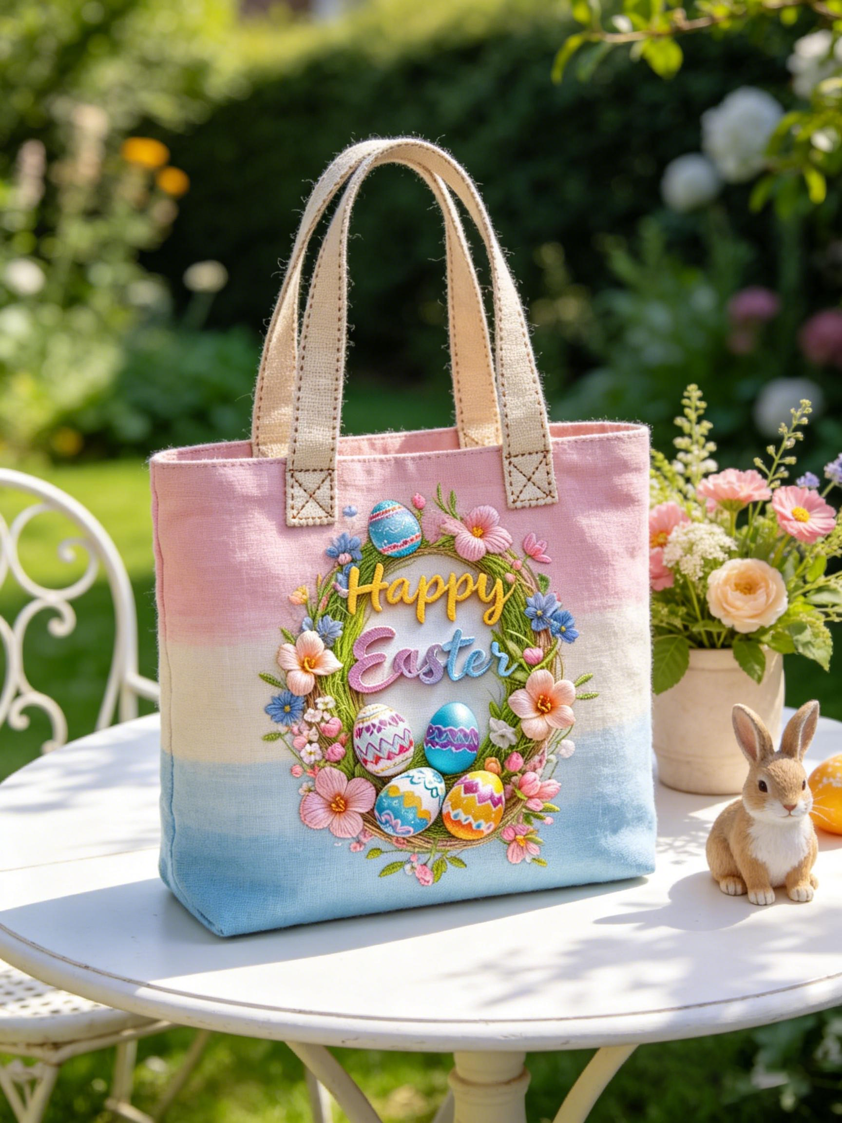Pink-Blue Ombre Wreath Easter Tote Bag