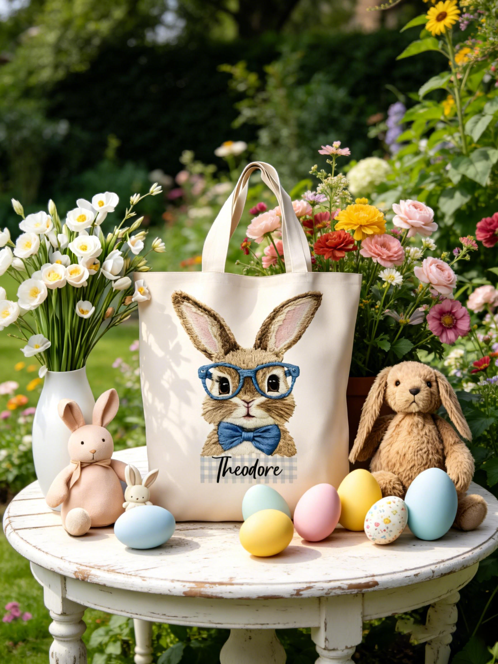 Glasses Bunny Custom Name Easter Canvas Bag