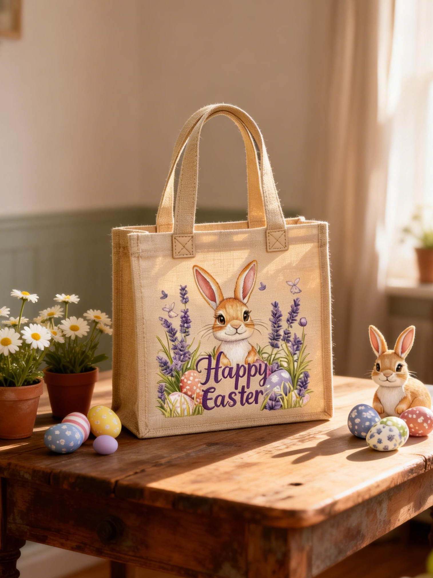 Lavender Bunny Easter Canvas Bag