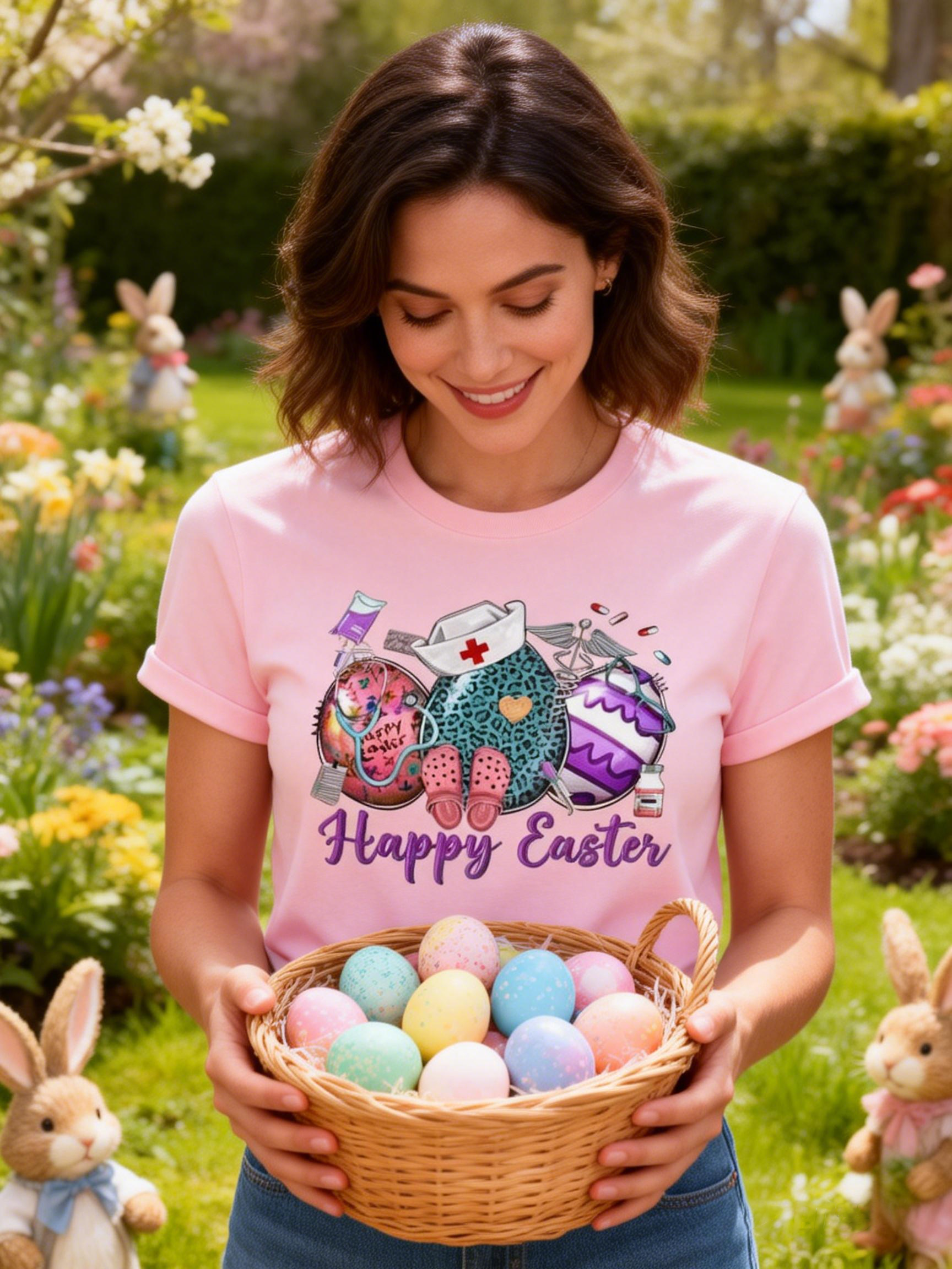 Women's Nurse Themed Happy Easter T-Shirt