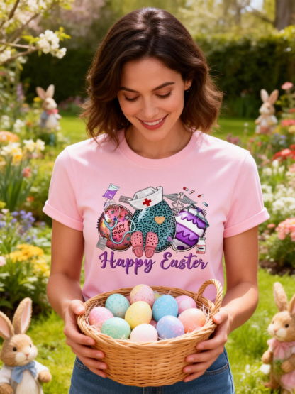 Women's Nurse Themed Happy Easter T-Shirt