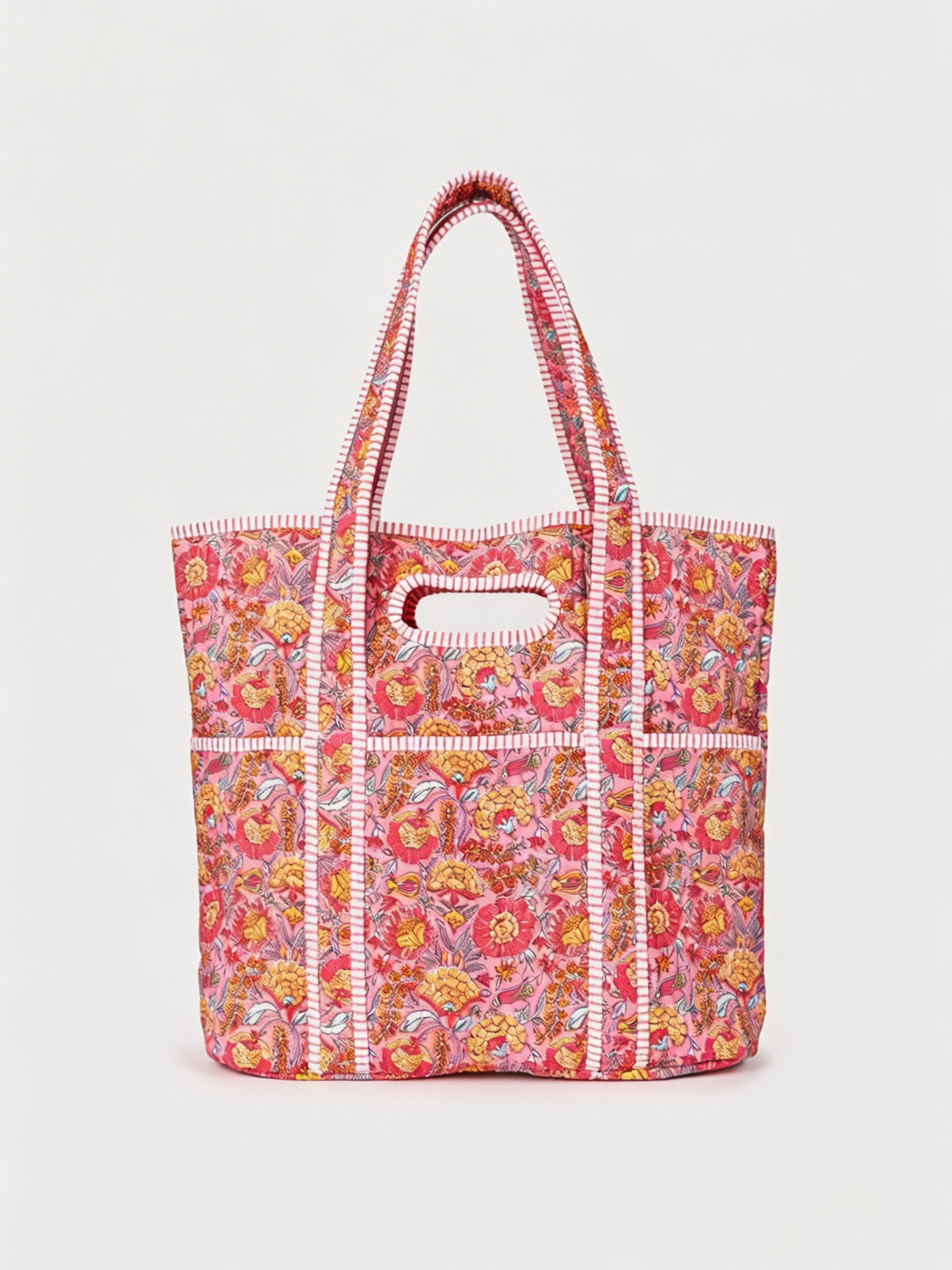  Pink Floral Quilted Tote Bag