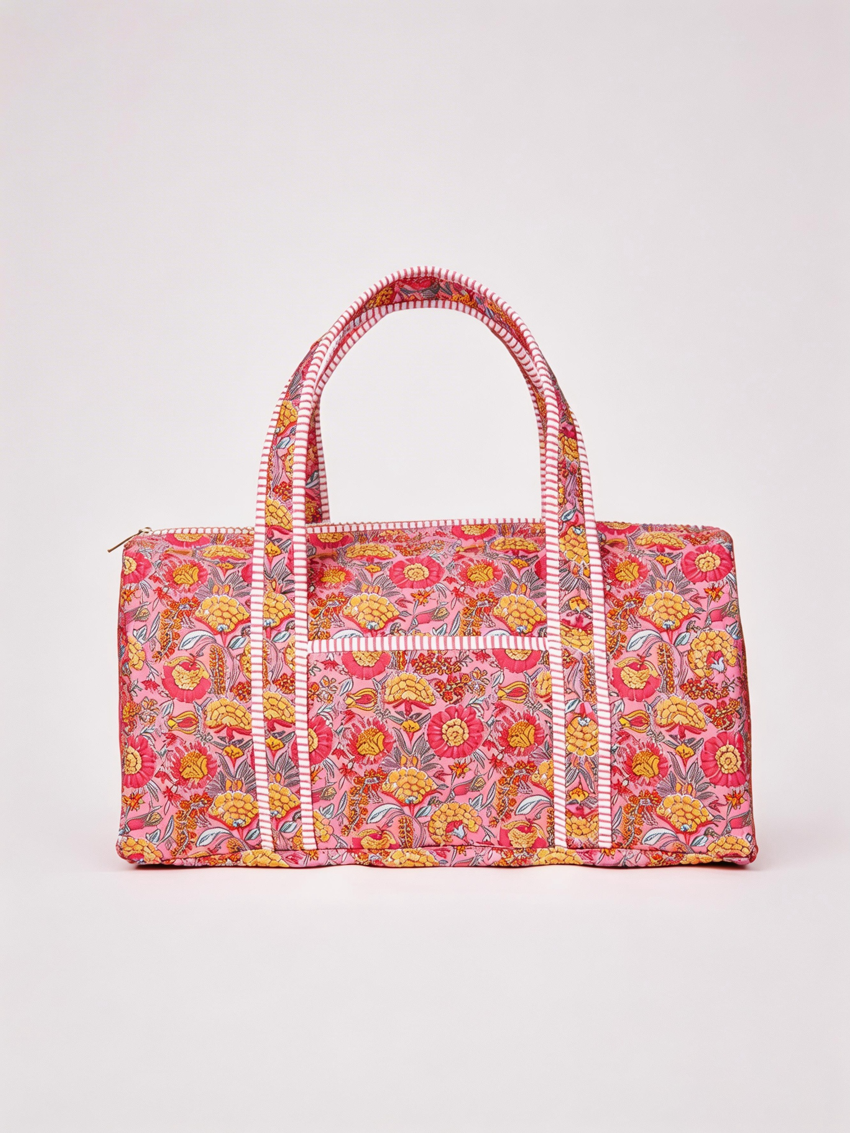 Pink Floral Quilted Weekender Bag