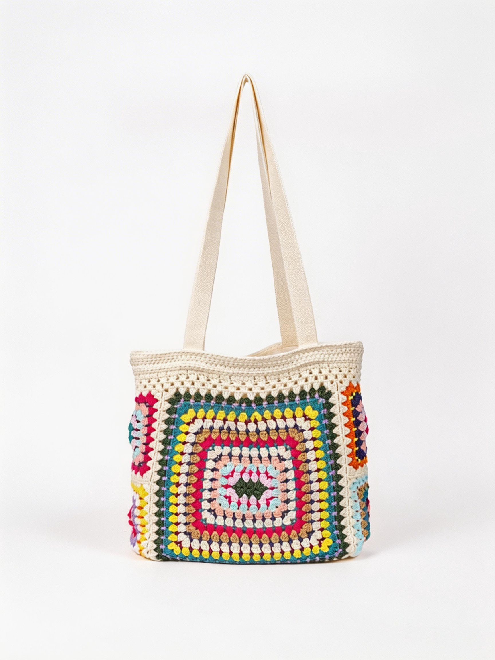 Rainbow Granny Square Crochet Tote Bag