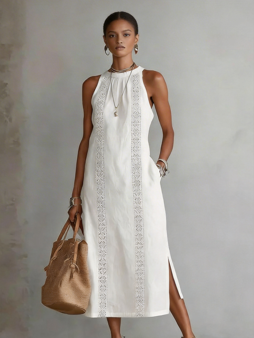 Retro Cozy Lace Minimalist Linen Dress