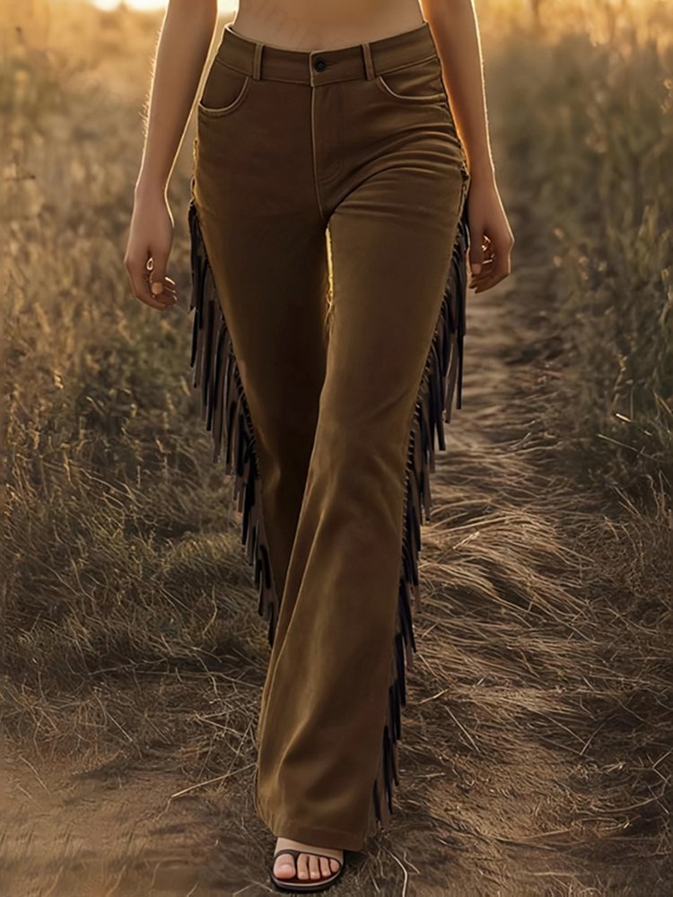 Simpfit Vintage Western Fransen-Schlaghose aus Wildleder