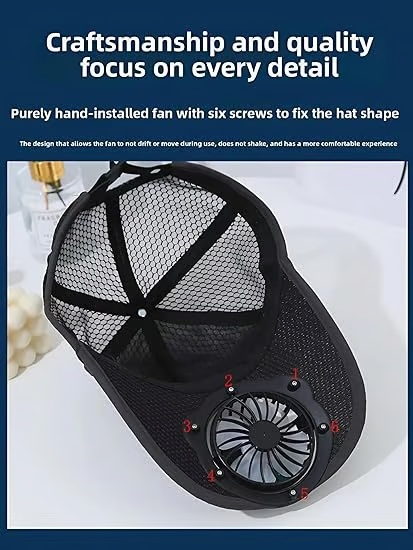 Solar Fan Baseball Cap - UV Protection Wide Brim Mesh Hat with Solar & USB Power for Outdoor Heat Relief