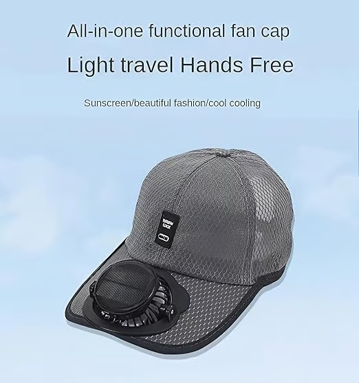 Solar Fan Baseball Cap - UV Protection Wide Brim Mesh Hat with Solar & USB Power for Outdoor Heat Relief