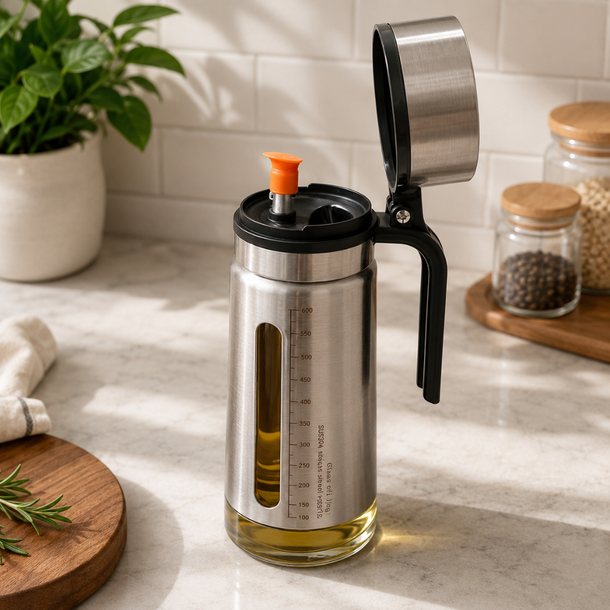 Stainless Steel Oil Dispenser Pot with Anti-Drip Spout (650ml)