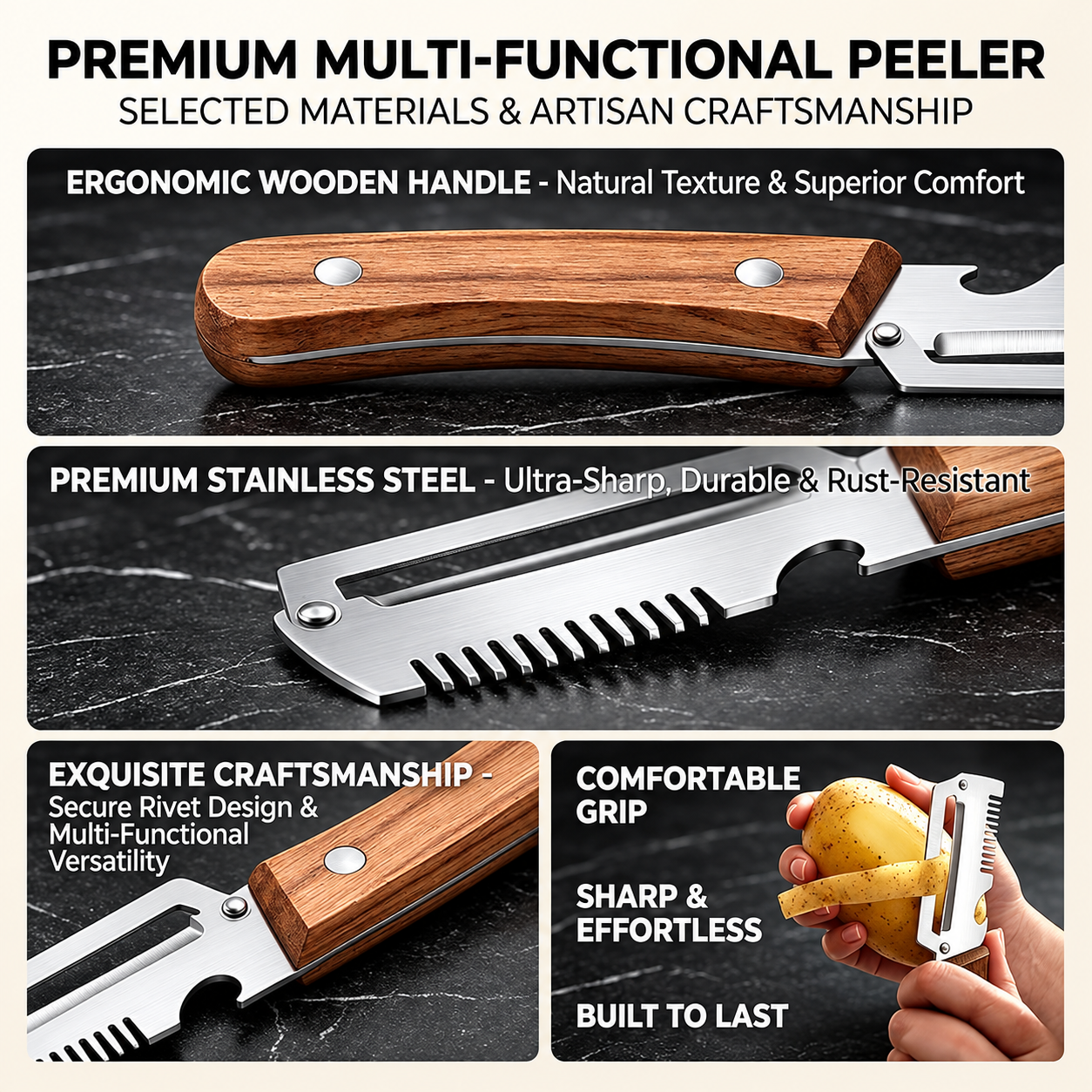 3-In-1 Vegetable Cutter/Slicer Knife With Bottle Opener