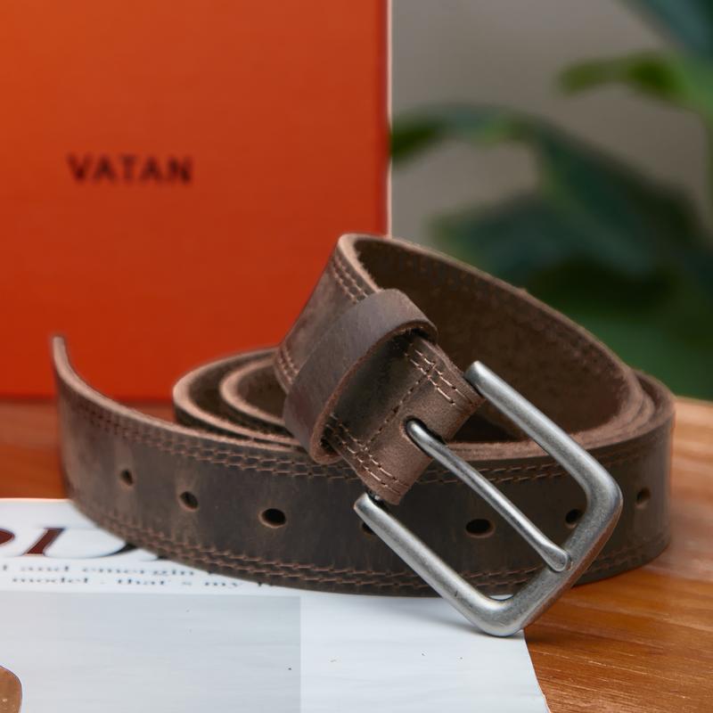 Men's 100% Leather Heavy Duty Belt with Buckle - Adjustable Fit Casual/Work Jeans Belt, Durable Fashion Accessory, Gifts for Adults (Birthday, Father's Day)