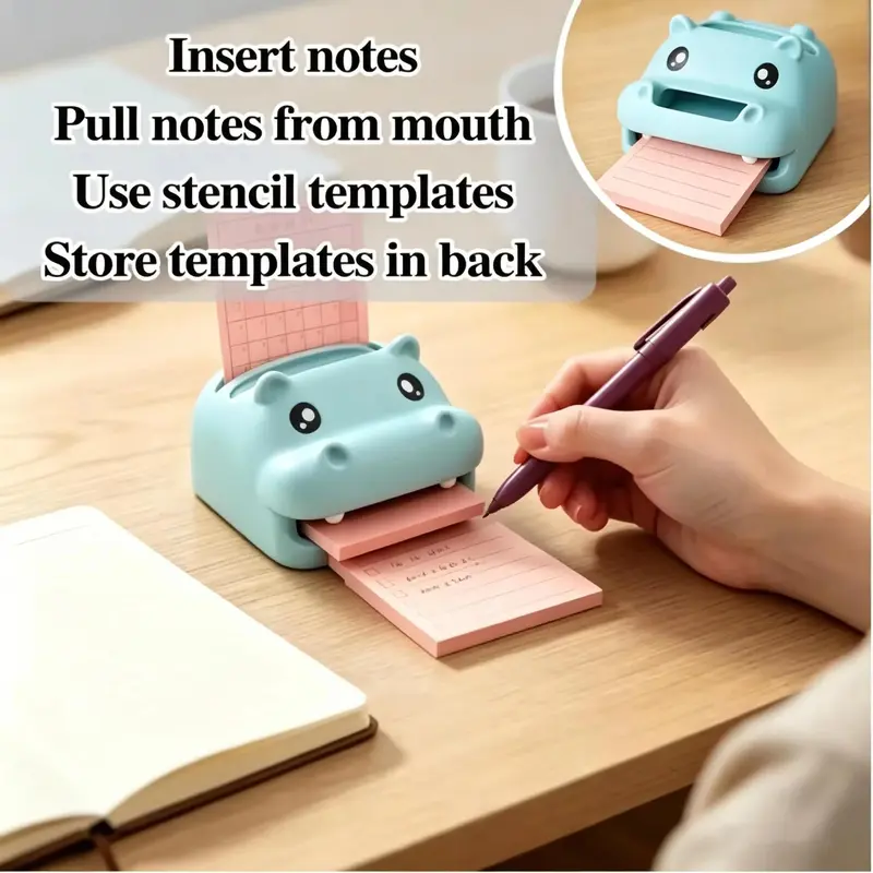 New Desk Organizer Frog Hippo Highland Cow Note Holder Resin Cute Pen Holder Pencil Stand with Sticky Note Dispenser Photo Slot