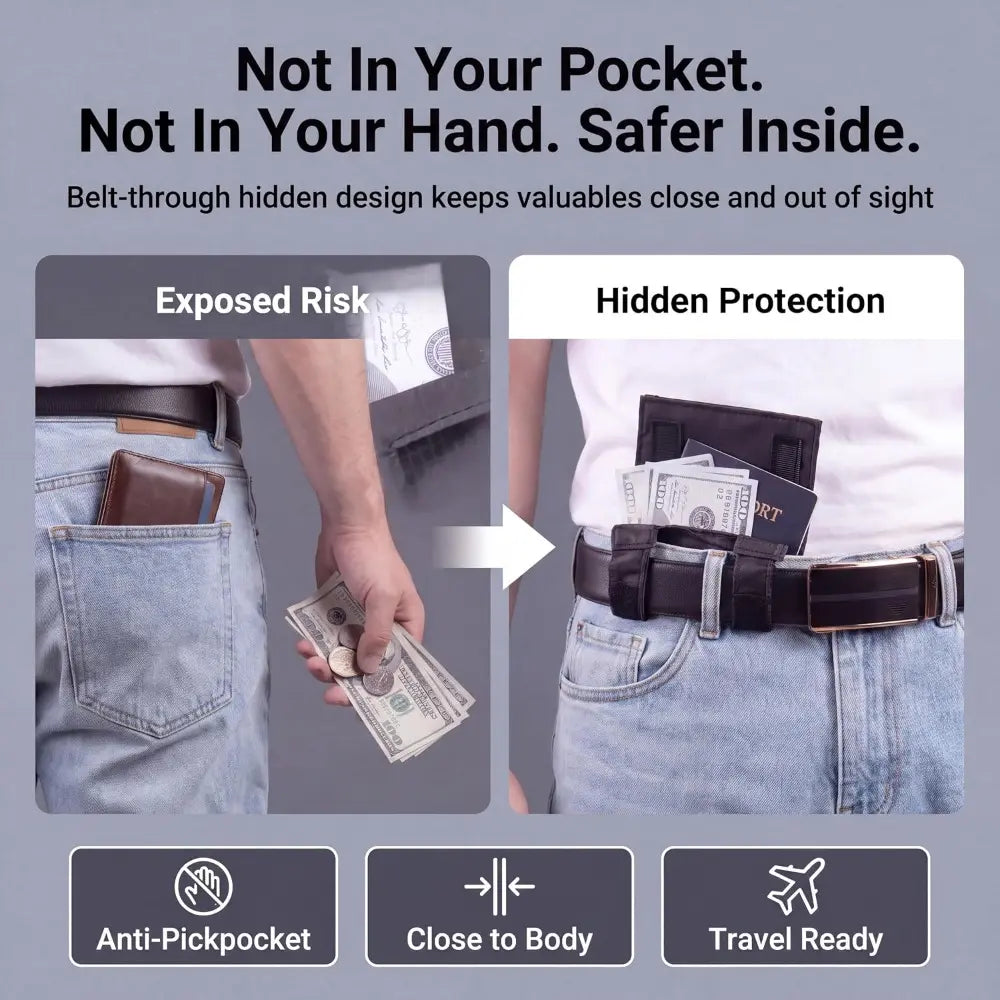 Anti-Theft Slim Passport & Phone Travel Waist Pouch – Belt-Attachable Document Bag
