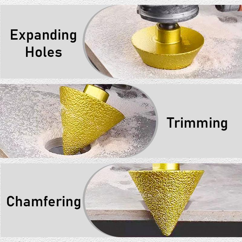 Gold drill bit tool for expanding holes, trimming, and chamfering stone surfaces, clarioy auto tools.
