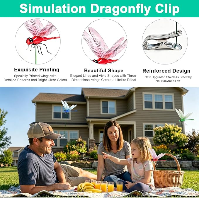 Nature's Defender: 3D Lifelike Dragonfly Deterrent Clips - 12pcs Per Pack