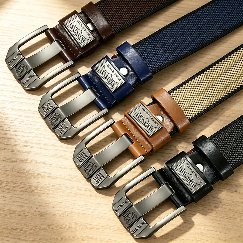 Mens Elastic Braided Belt Stretch Woven Web Belt Heavy Duty Alloy Square Buckle No Hole Adjustable Casual Work Belts