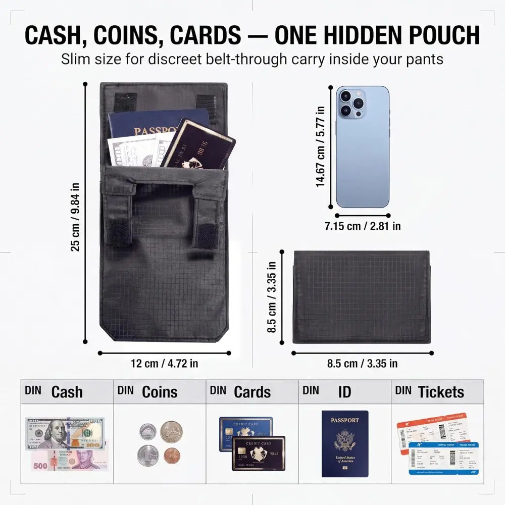 Anti-Theft Slim Passport & Phone Travel Waist Pouch – Belt-Attachable Document Bag
