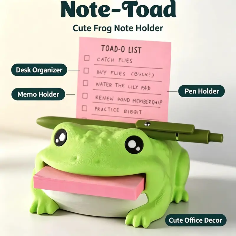New Desk Organizer Frog Hippo Highland Cow Note Holder Resin Cute Pen Holder Pencil Stand with Sticky Note Dispenser Photo Slot