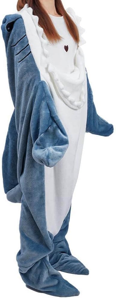 Shark Blanket Hoodie Onesie for Adult & Kid, Wearable Shark Sleeping Bag, Soft Cozy Onesie Costume