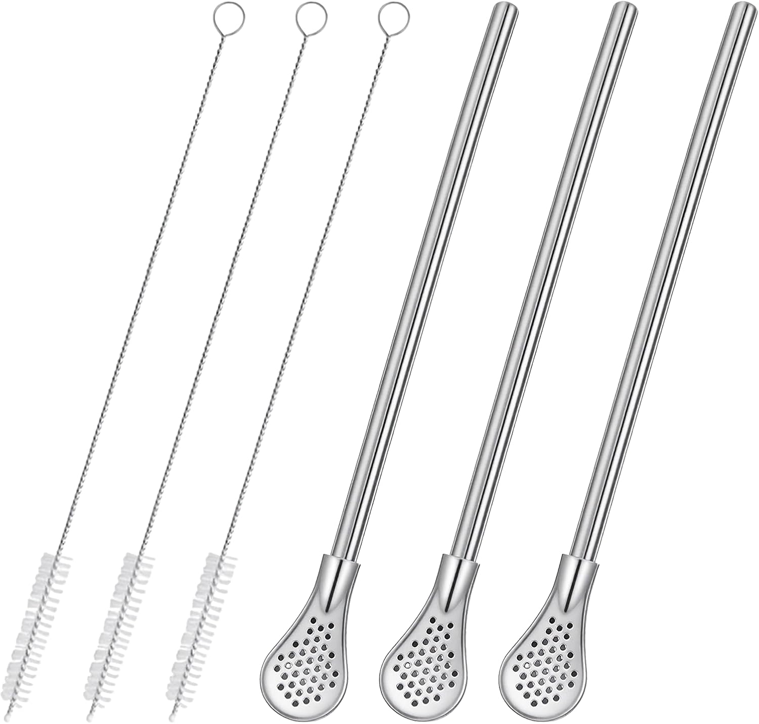 3‑Count Stainless Steel Straw‑Spoon, Multifunctional Filtered Strainer Scoop 🍹