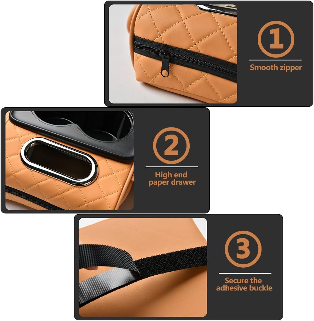 Car Armrest Cushion,5-in-1 Center Console Cover with 2 Storage Bags Cup Holder, Tissue Box Slot, Phone Slot for Sedans, Car Accessories Interior Organizers (Gey)