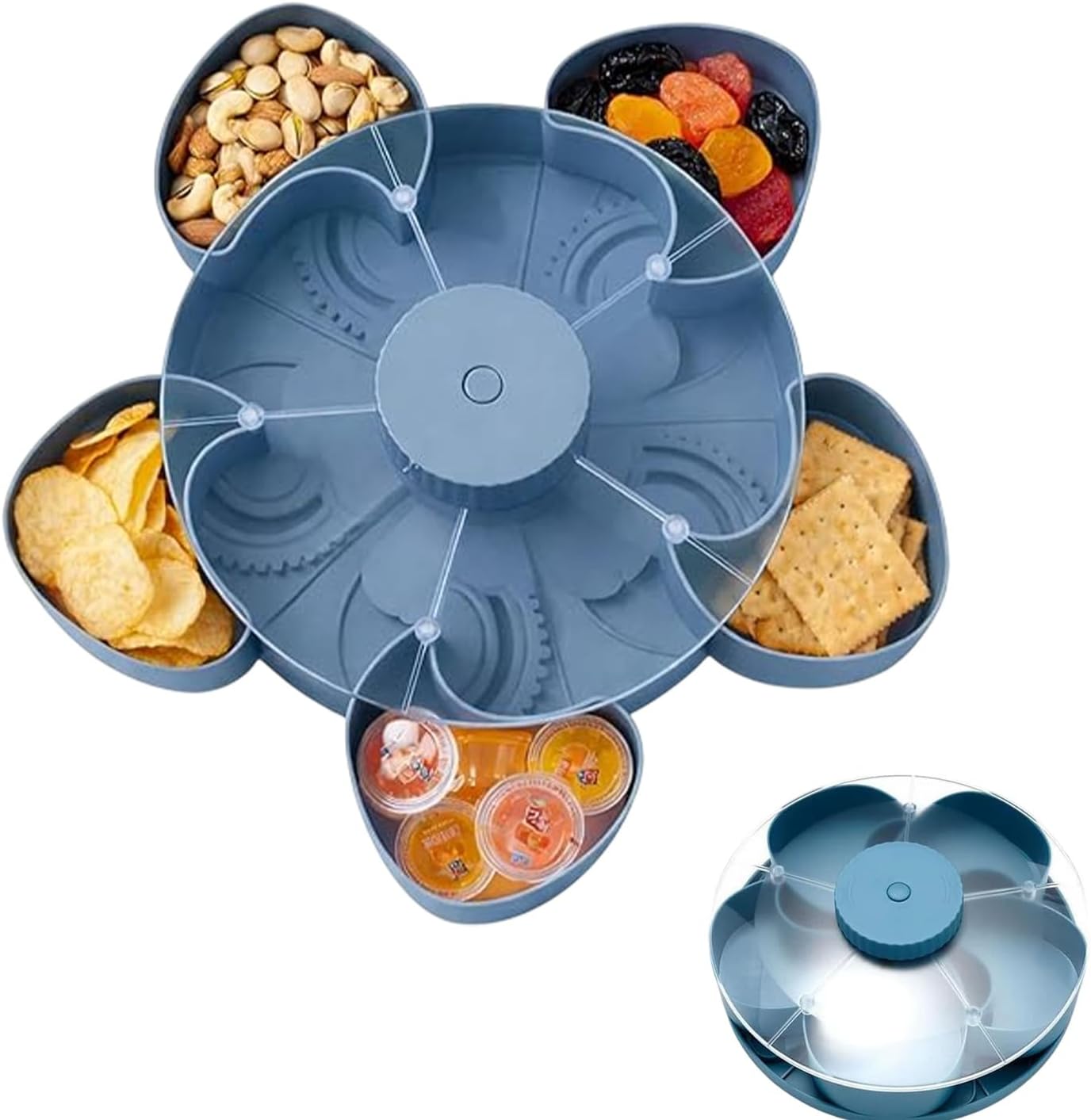 Divided rotating snack tray