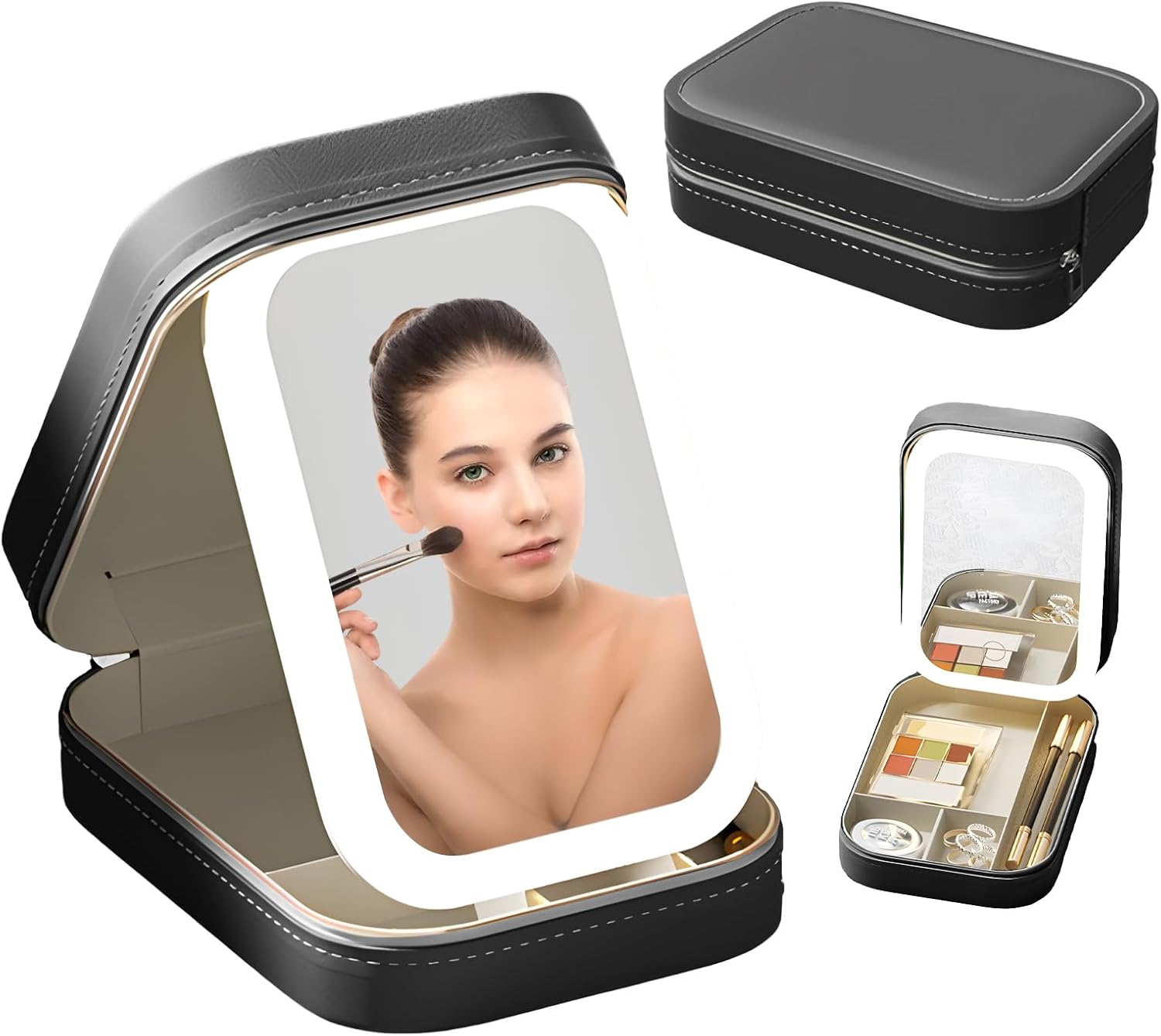 Travel Cosmetic Mirror Case LED Makeup Mirror Storage Case for Eyelash Station Brushes Cosmetic Tools Pink On-the-go Makeup Needs (Pink)