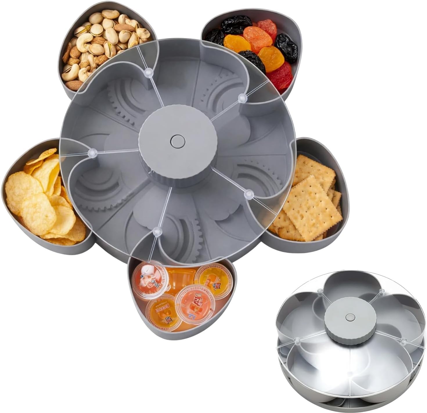 Divided rotating snack tray
