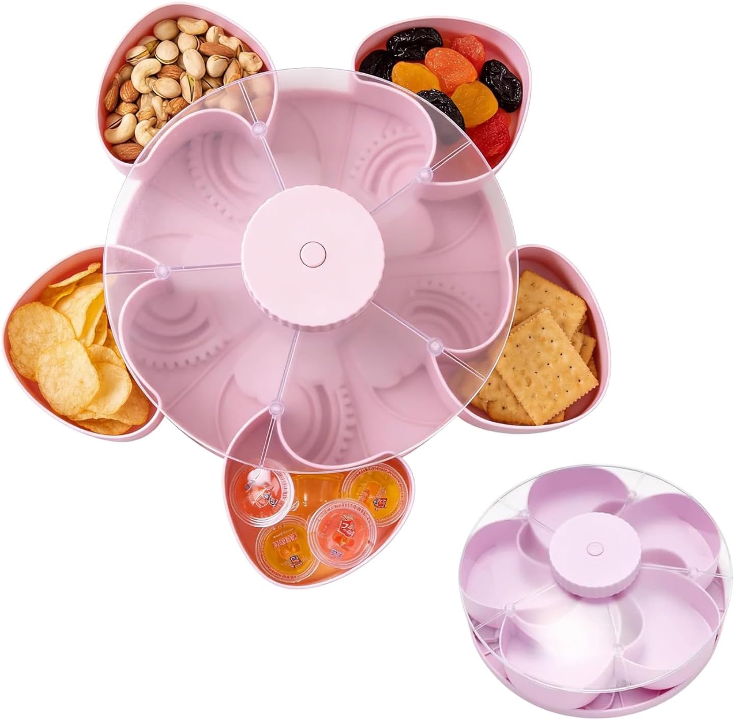 Divided rotating snack tray