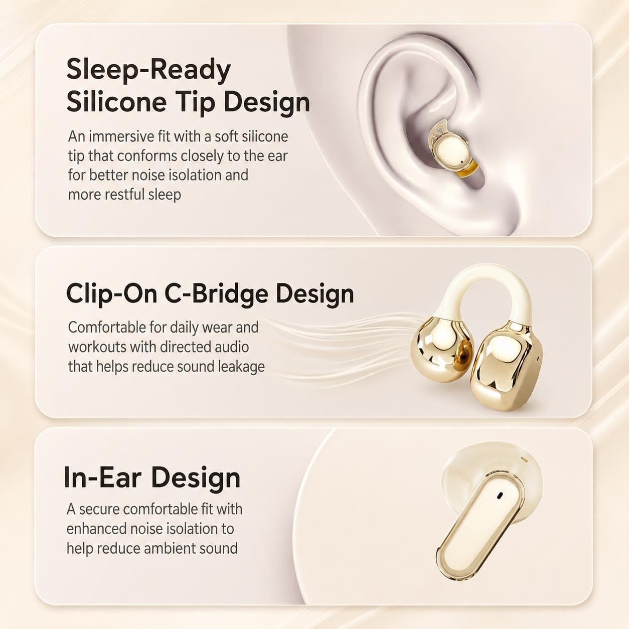 6 in 1 Smart Wireless Earbuds, Open Ear Clip on Sleep Headphones, Bluetooth 6 0, Power Bank Charging Case, LED Display Touch Control, Low Latency Spatial Audio, AI Noise Reduction