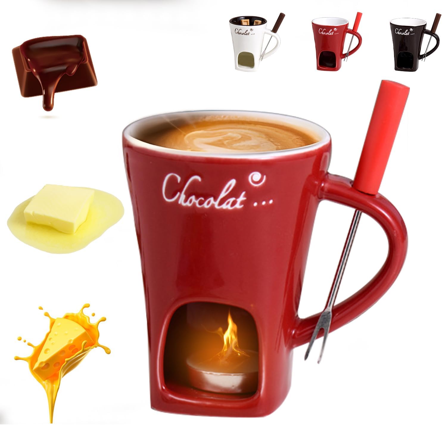 Chocolate fondue mug with fork