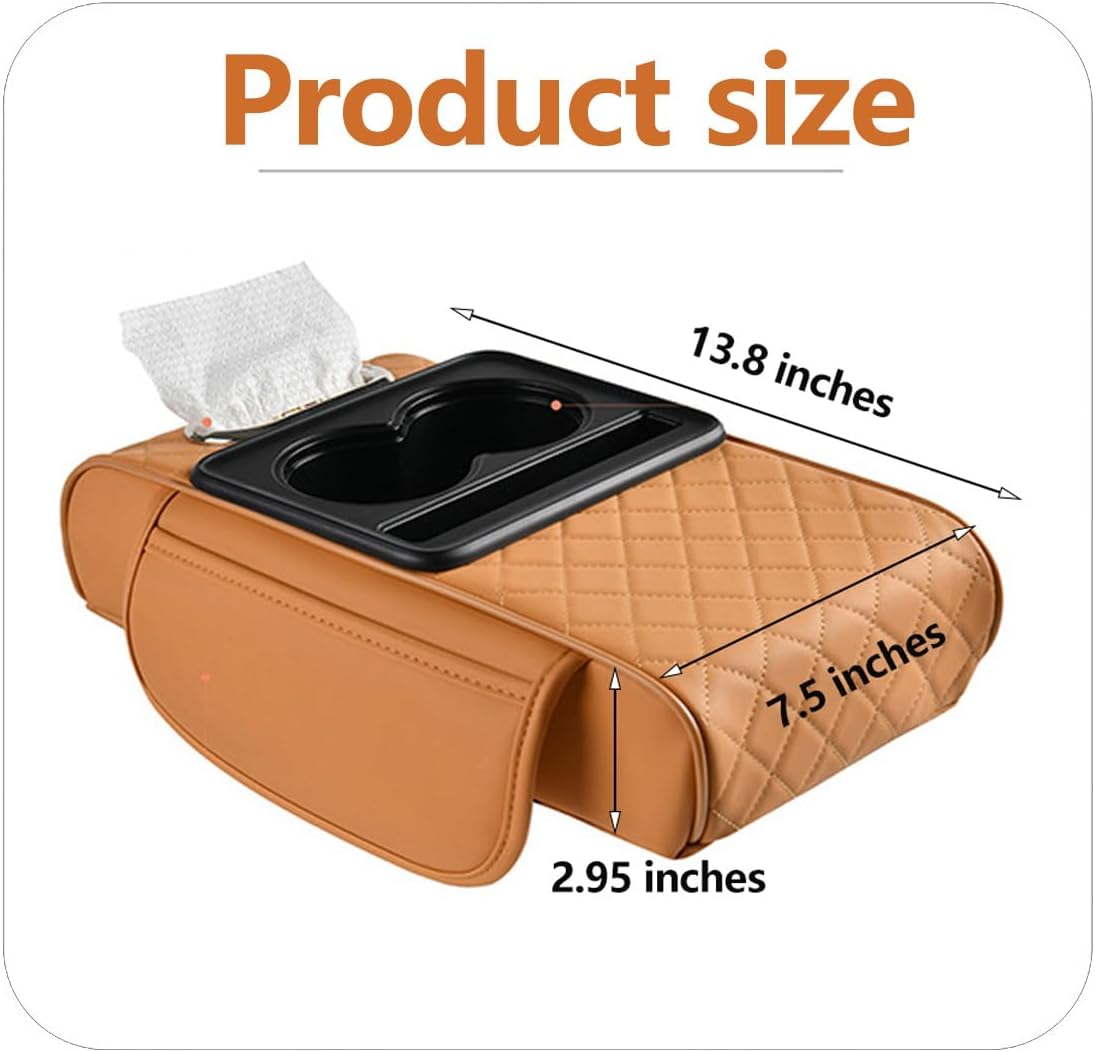 Car Armrest Cushion,5-in-1 Center Console Cover with 2 Storage Bags Cup Holder, Tissue Box Slot, Phone Slot for Sedans, Car Accessories Interior Organizers (Gey)