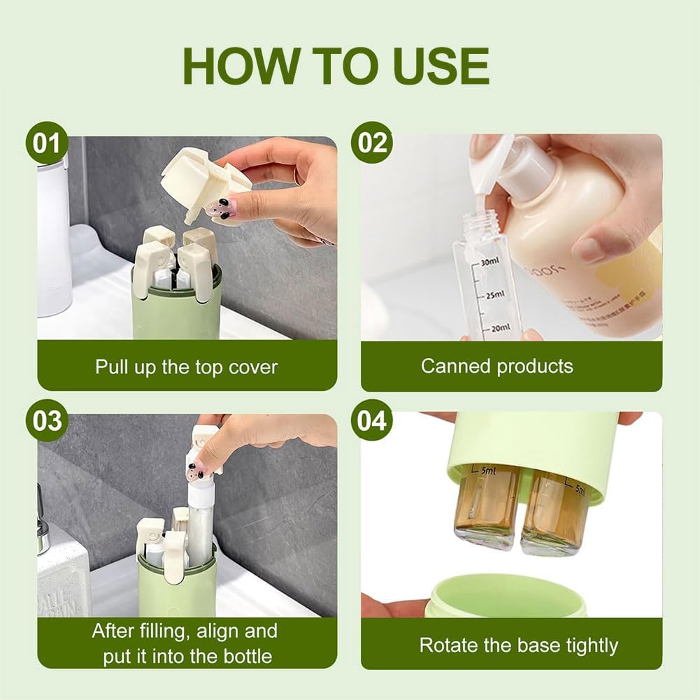 4 in 1 Travel Dispenser, 4 Pack Travel Bottles for Toiletries, Leak Proof Travel Size Containers, Portable Containers for Shampoo Lotion Conditioner Cream